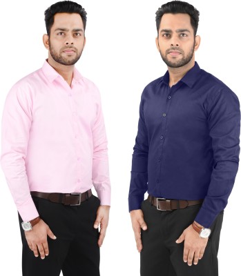 CRAFT HEAVEN Men Solid Casual Pink, Dark Blue Shirt(Pack of 2)