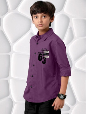 lvama Boys Printed Casual Purple Shirt