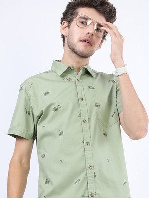 KETCH Men Printed Casual Green Shirt