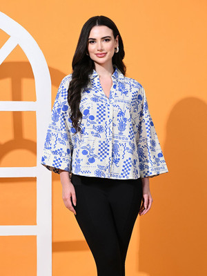Fiorenza Women Printed Casual Blue Shirt