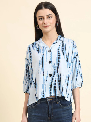 EKASYA Women Graphic Print Casual Blue Shirt