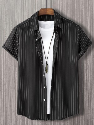 Shienzy Men Striped Casual Black, White Shirt