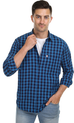 Marc Laurent Men Checkered Casual Dark Blue, Light Blue Shirt