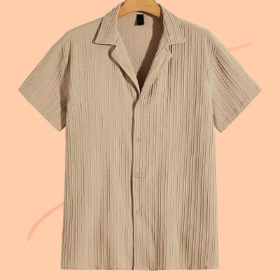 Jenil Fashion Men Self Design Casual Cream Shirt