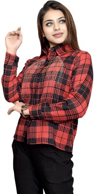 MOONSTAR FASHION Women Checkered Casual Red Shirt