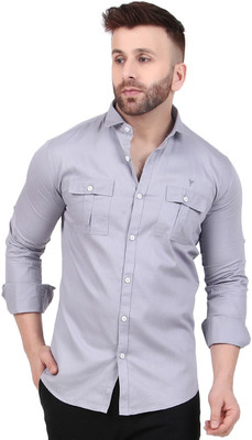 Masher Men Solid Casual Grey Shirt