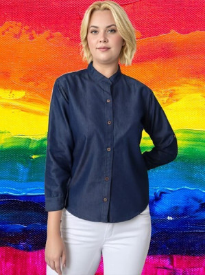 HouseOfCommon Women Solid Casual Blue Shirt