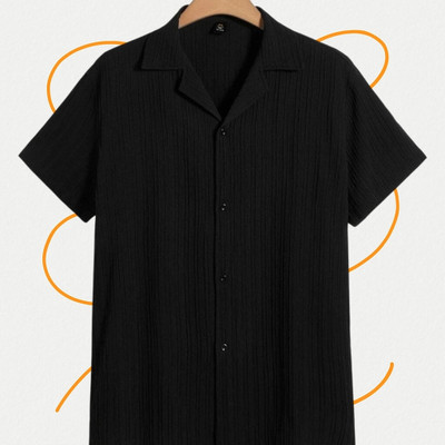 A DEEMOON TREND Men Self Design Casual Black Shirt