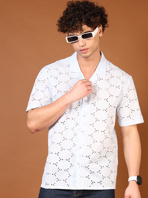 V-MART Men Self Design Casual White Shirt