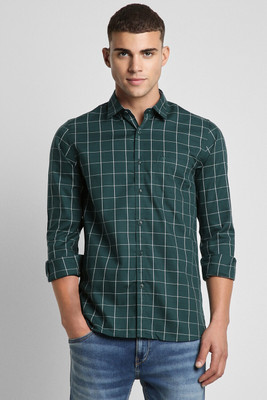 PETER ENGLAND Men Checkered Casual Green Shirt