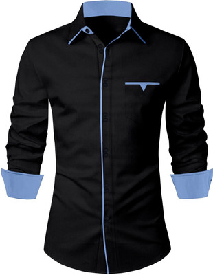 Shirtsqure Men Self Design Casual Black Shirt