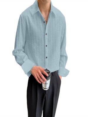KHANJAN FASHION Men Self Design, Checkered Festive Light Blue Shirt