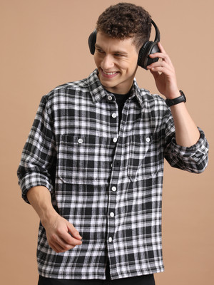 HIGHLANDER Men Checkered Casual Black, White Shirt