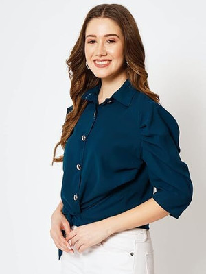 Electoweb Women Solid Casual Blue Shirt
