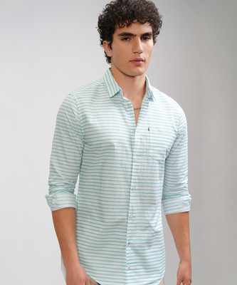 HIGHLANDER Men Printed Casual White, Blue Shirt