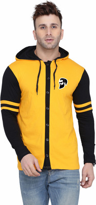 tfurnish Men Self Design Casual Yellow, Black Shirt