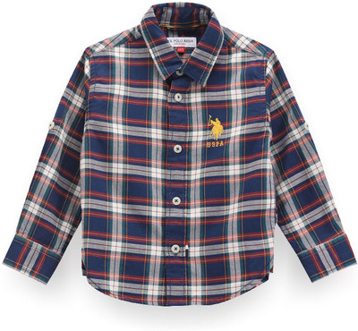 U.S. POLO ASSN. Boys Checkered Casual Blue Shirt