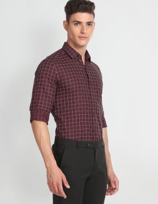 ARROW Men Checkered Formal Maroon Shirt