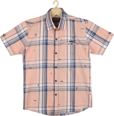 CAVIO Boys Checkered Casual Pink Shirt