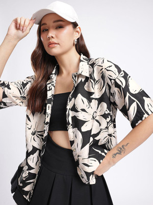 Glitchez Women Printed Casual Black Shirt