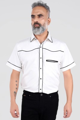 french crown Men Solid Casual White, Black Shirt