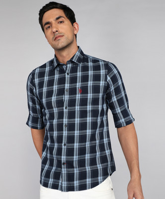 U.S. POLO ASSN. Men Checkered Casual Blue Shirt