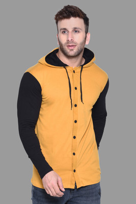 GEUM Men Solid Casual Gold, Black Shirt
