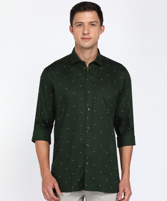 PETER ENGLAND Men Printed Formal Dark Green Shirt