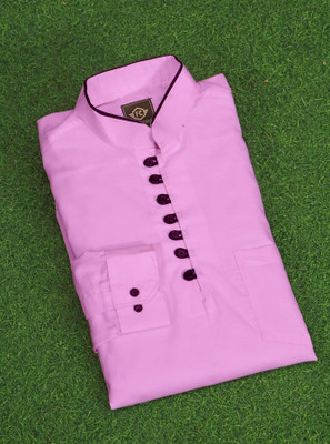 fashion corner Men Solid Casual Pink Shirt