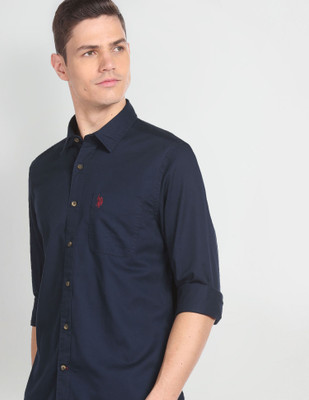 U.S. POLO ASSN. Men Solid Casual Blue Shirt