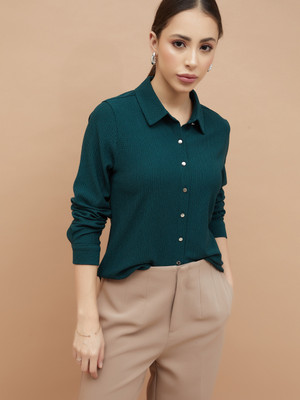 CODE by Lifestyle Women Solid Casual Green Shirt