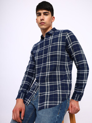 LEE Men Checkered Casual Blue Shirt
