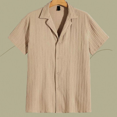 Look Trendy Men Self Design Casual Cream Shirt