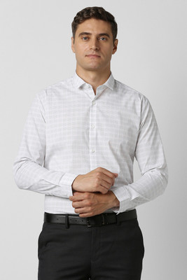 PETER ENGLAND Men Checkered Formal White Shirt