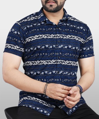 VeBNoR Men Printed Casual Dark Blue, White Shirt