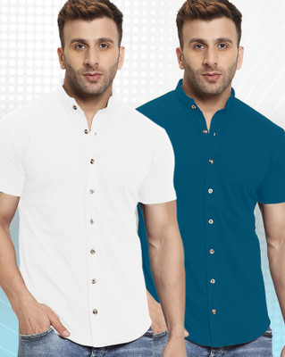 GESPO Men Solid Casual White, Dark Blue Shirt(Pack of 2)