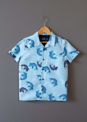 The Lion and The Fish Boys Printed Casual Blue Shirt