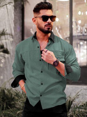 MANIAC Men Solid Casual Green Shirt