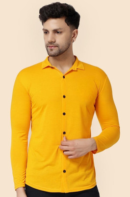 GEUM Men Solid Casual Yellow Shirt