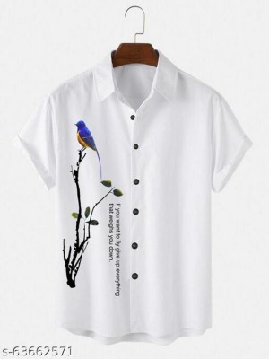 Nik Men Printed, Self Design Casual White Shirt