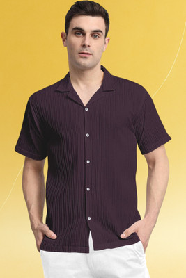 A DEEMOON TREND Men Self Design Casual Purple Shirt
