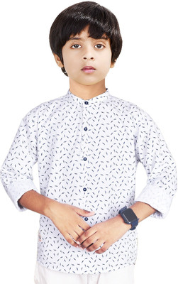 MOHINI CREATION Boys Printed Casual White, Dark Blue Shirt