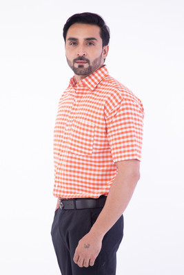 DESHBANDHU DBK Men Checkered Casual White, Orange Shirt