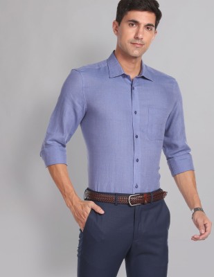 AD by Arvind Men Self Design Formal Blue Shirt