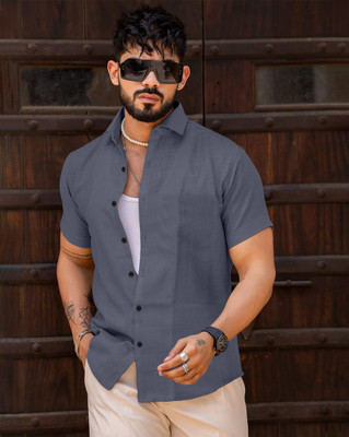 NK CREATION Men Solid Casual Grey Shirt