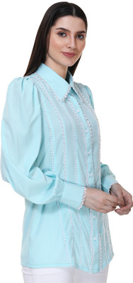 TSM Women Solid Casual Light Blue Shirt