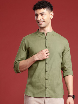 ANOUK Men Solid Casual Green Shirt