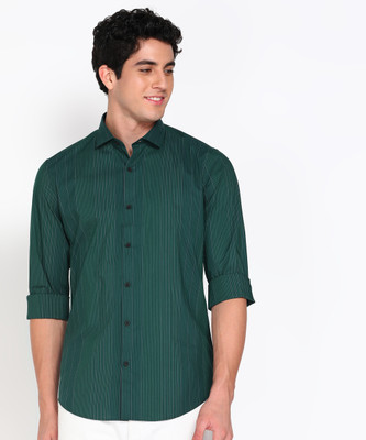 PETER ENGLAND Men Striped Formal Dark Green Shirt