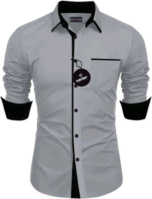 Plum Crazy Men Solid Casual Grey Shirt