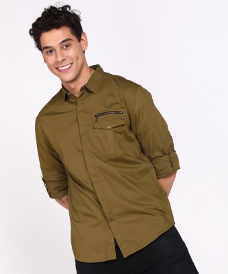 FOREVER 21 Men Solid Casual Green Shirt